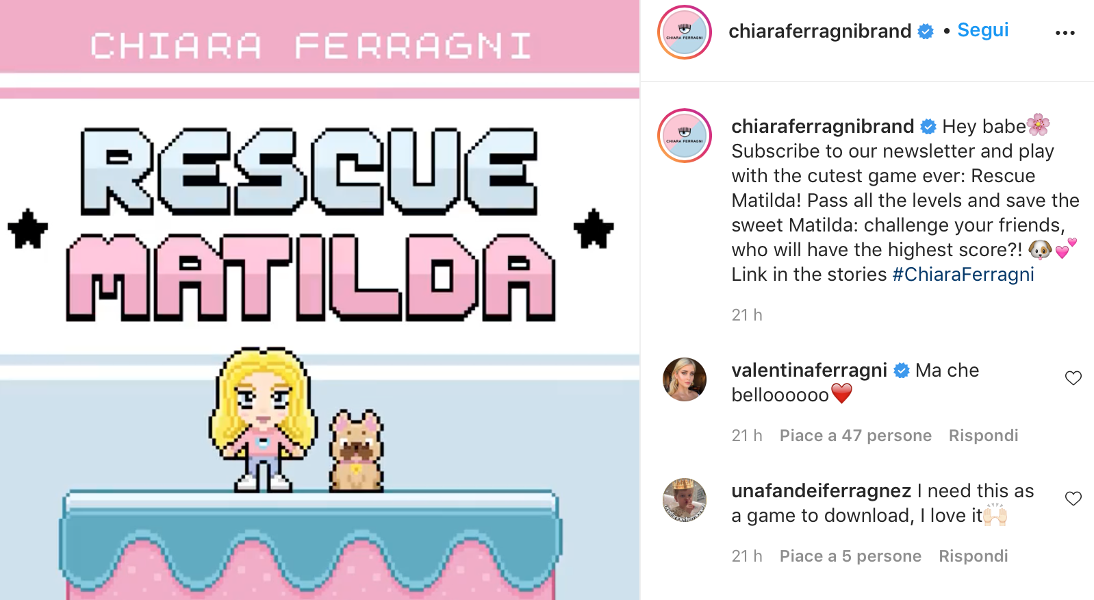 Chiara ferrigni videogame rescue Matilda