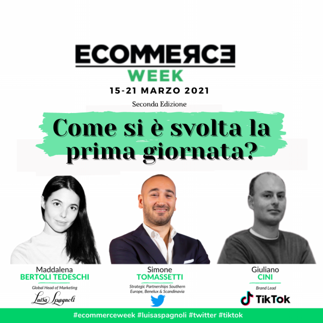 prima giornata EcommerceWeek con Simone Tomassetti, Giuliano Cini, Maddalena Bertoli Tedeschi