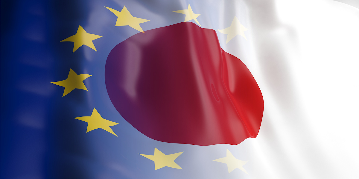 EU and Japan flag. 3d illustration ue giappone ecommerce