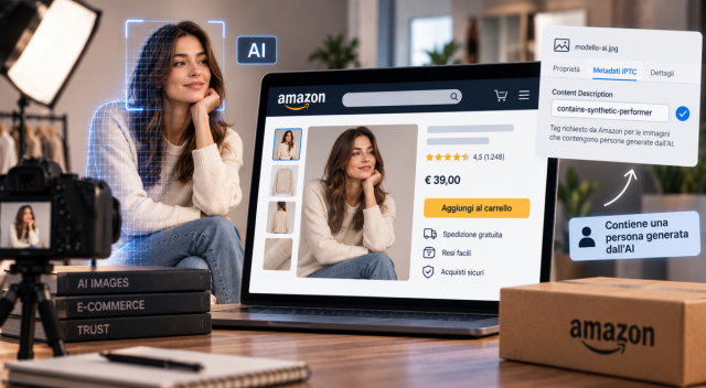header-amazon-immagini-ai-persone-sintetiche-2026 Amazon: le persone AI nelle immagini vanno dichiarate